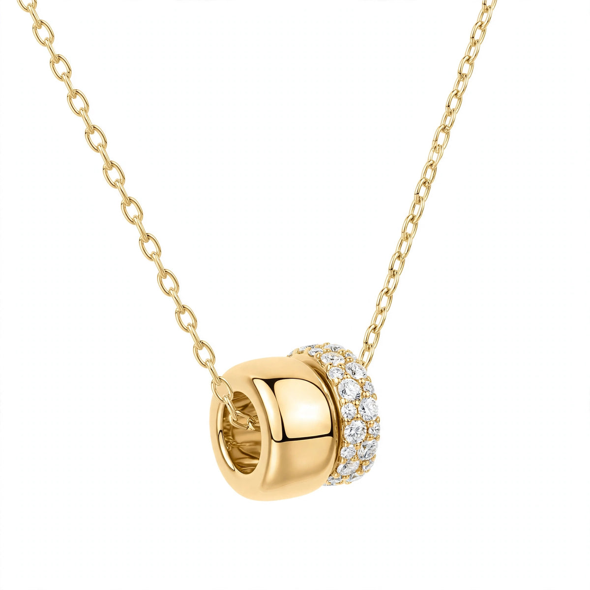 14K Rose Gold Double Band Barrel Pendant Necklace