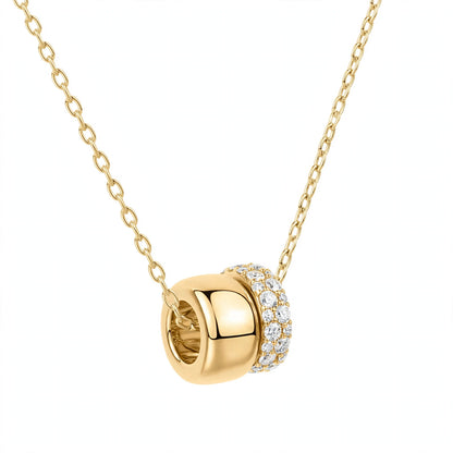 14K Rose Gold Double Band Barrel Pendant Necklace