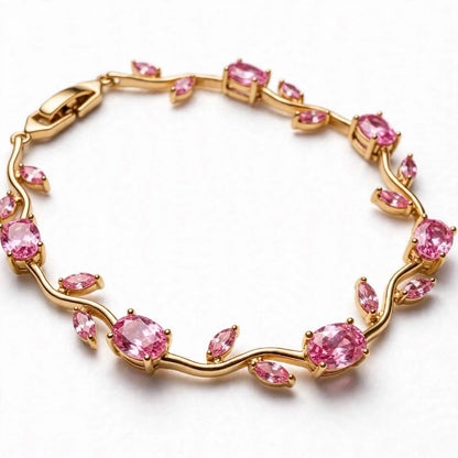 18K Gold Plated Pink Tulip Vine Bracelet | Lab Grown Diamonds
