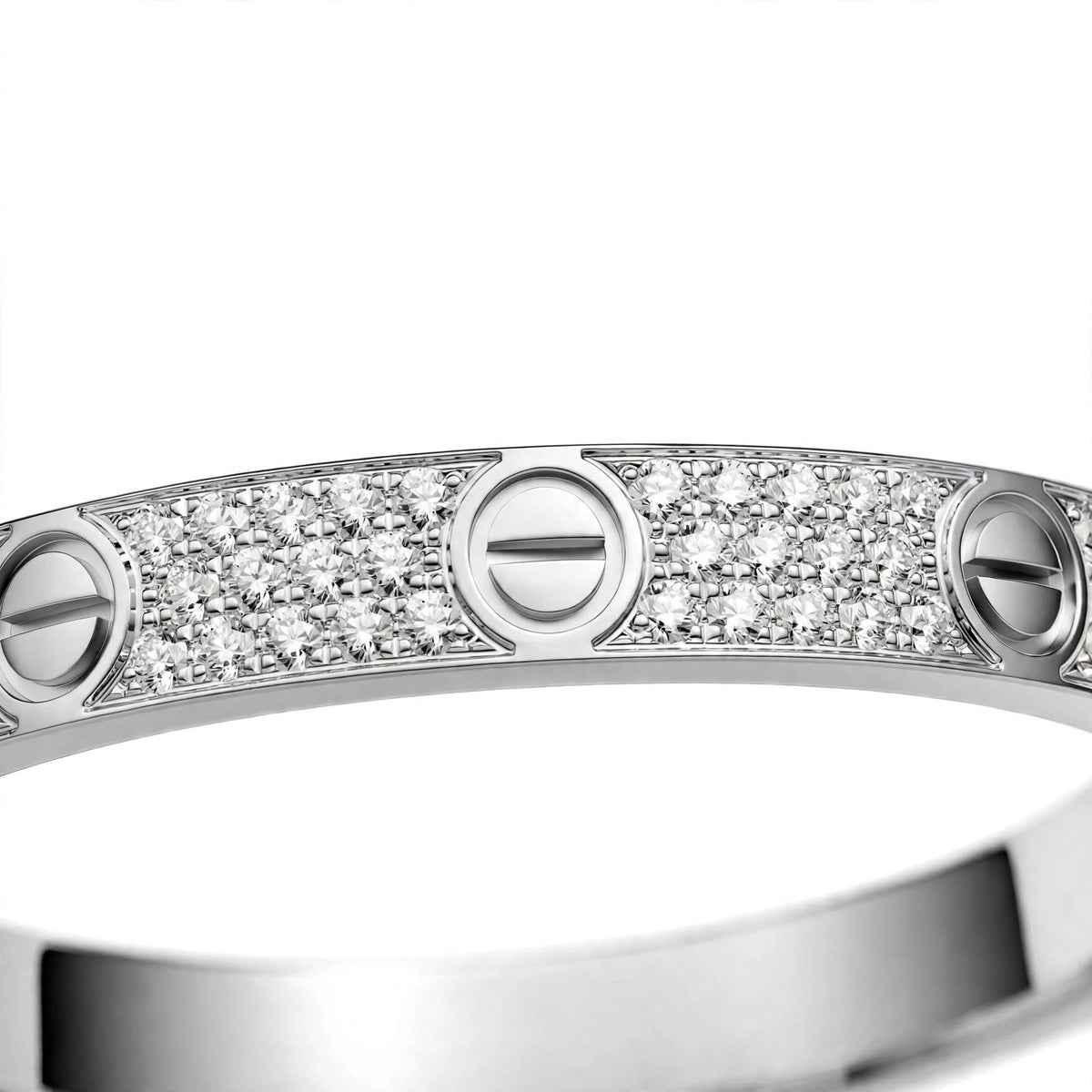 18K Gold Paved Screw Motif Oval Bangle Bracelet
