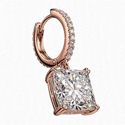 14K Yellow Gold Princess Cut Diamond Huggie Drop Earrings