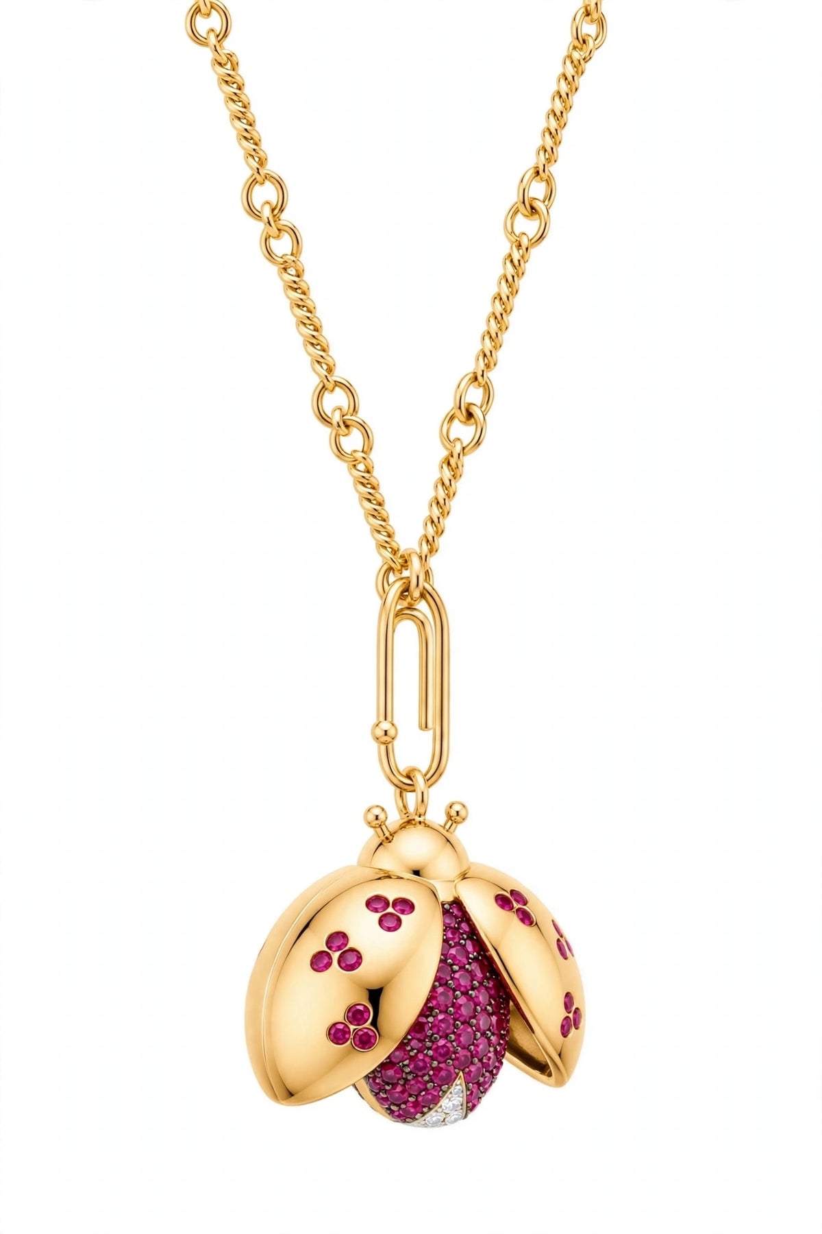 18K Yellow Gold Ladybug Pendant Necklace.