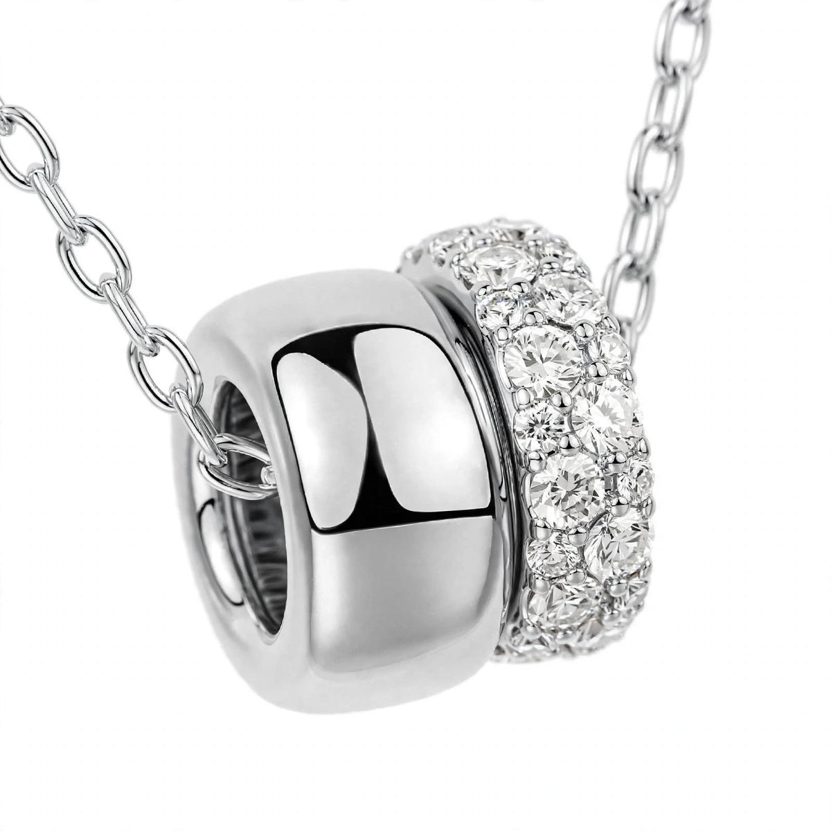 14K Rose Gold Double Band Barrel Pendant Necklace