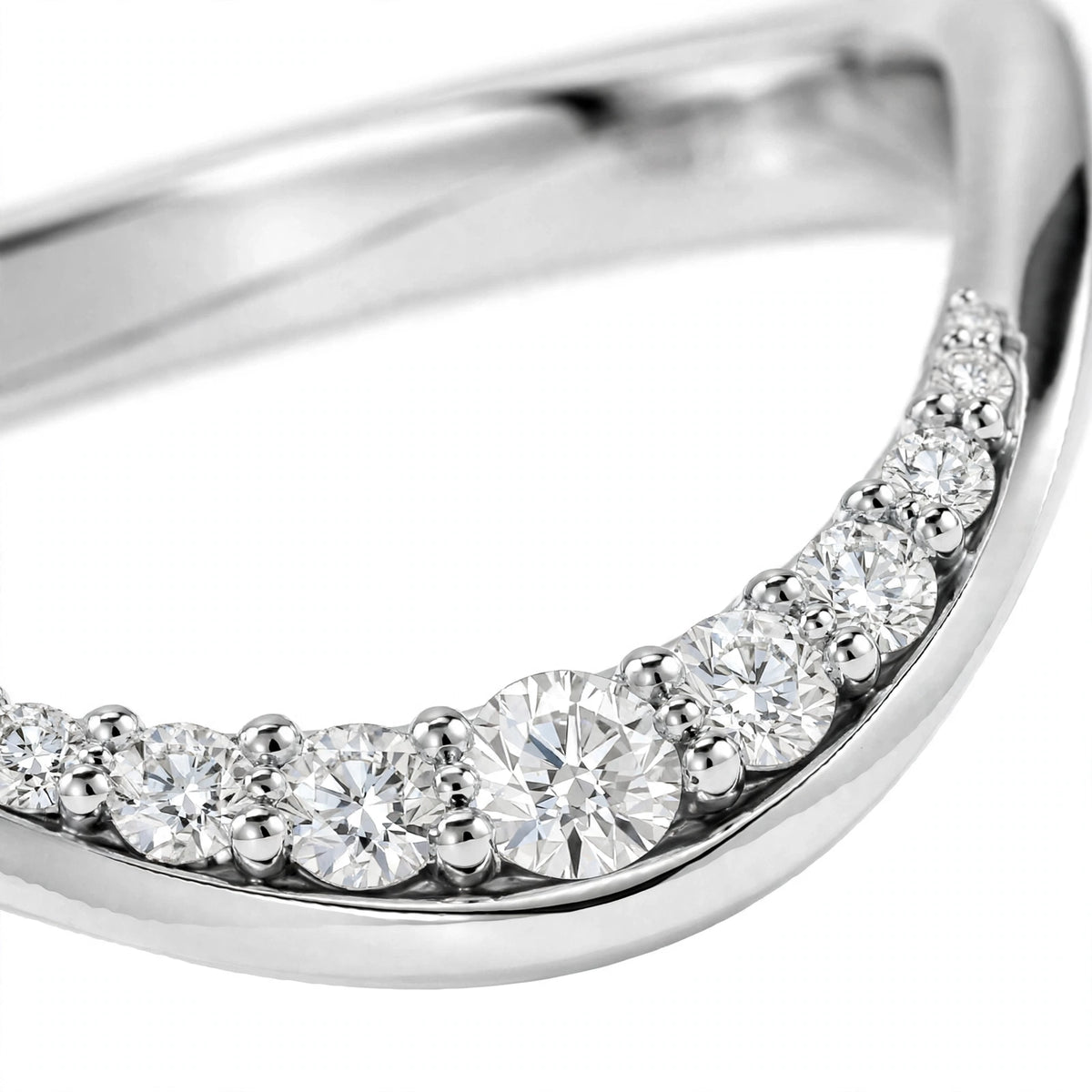 14K White Gold Shared-Prong Curved Diamond Wedding Band
