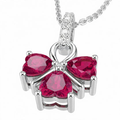 18K White Gold Ruby and Diamond Clover Pendant Necklace