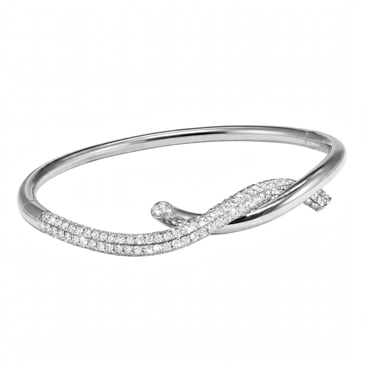 18K Yellow Gold Intertwined Pave Diamond Tie Bangle