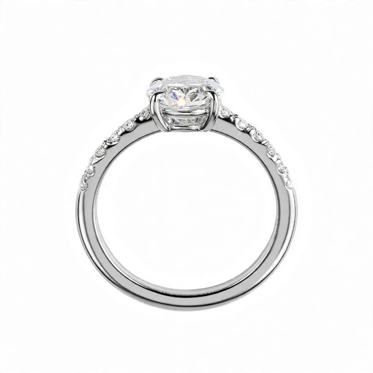 14K Yellow Gold Oval Cut Diamond Engagement Ring with Pavé Band