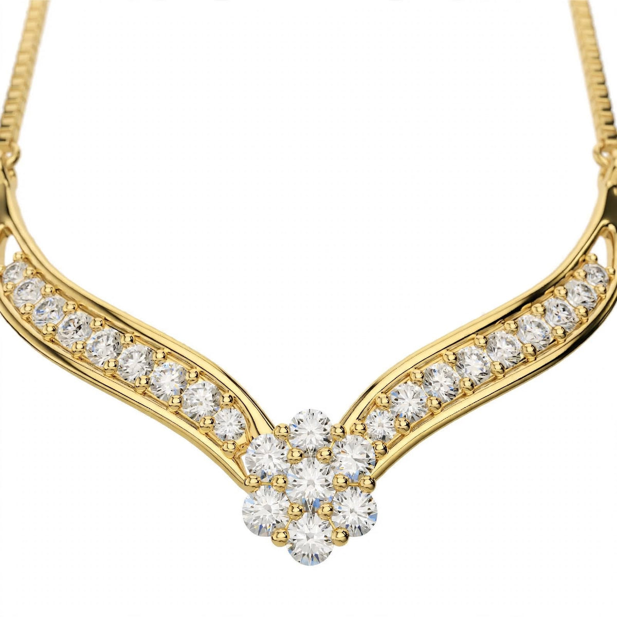 18K White Gold V-Shaped Chevron Diamond Necklace