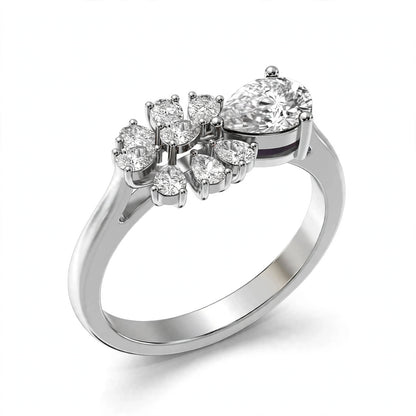 Nature-Inspired Pear Diamond Flower Petal Cluster Ring