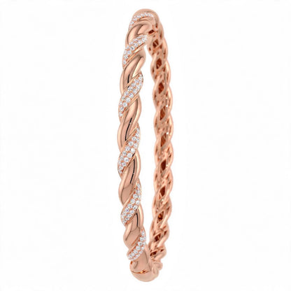 18K Rose Gold Pavé Diamond Twisted Rope Bangle Bracelet