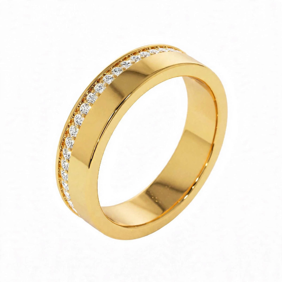 14K Rose Gold Diamond Grooved Wedding Band