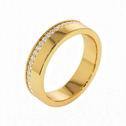 14K Rose Gold Diamond Grooved Wedding Band