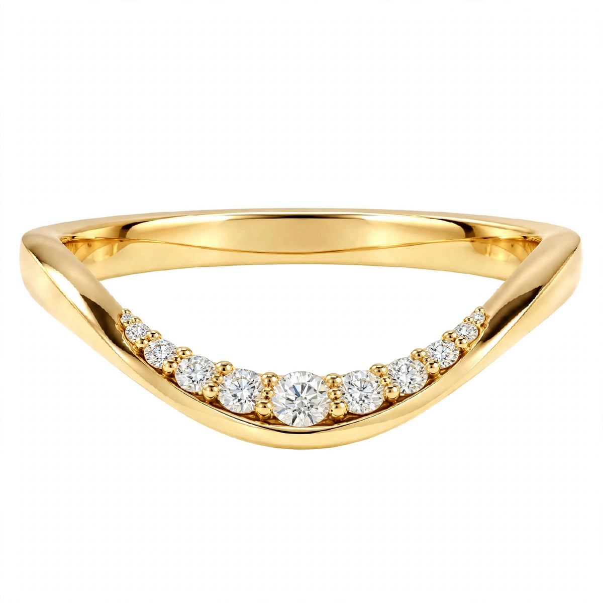 14K White Gold Shared-Prong Curved Diamond Wedding Band