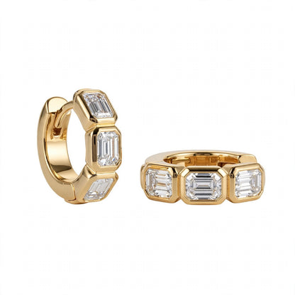 18K Rose Gold Bezel-Set Emerald-Cut Diamond Huggie Hoop Earrings