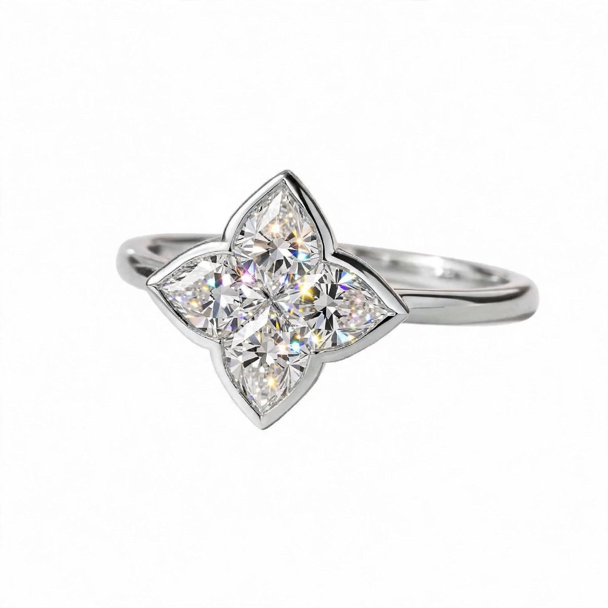 14K Gold Four-Petal Clover Engagement Ring