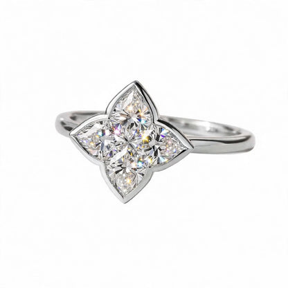 14K Gold Four-Petal Clover Engagement Ring