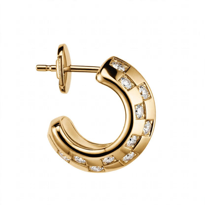 14K Gold Checkered Diamond Hoop Earrings