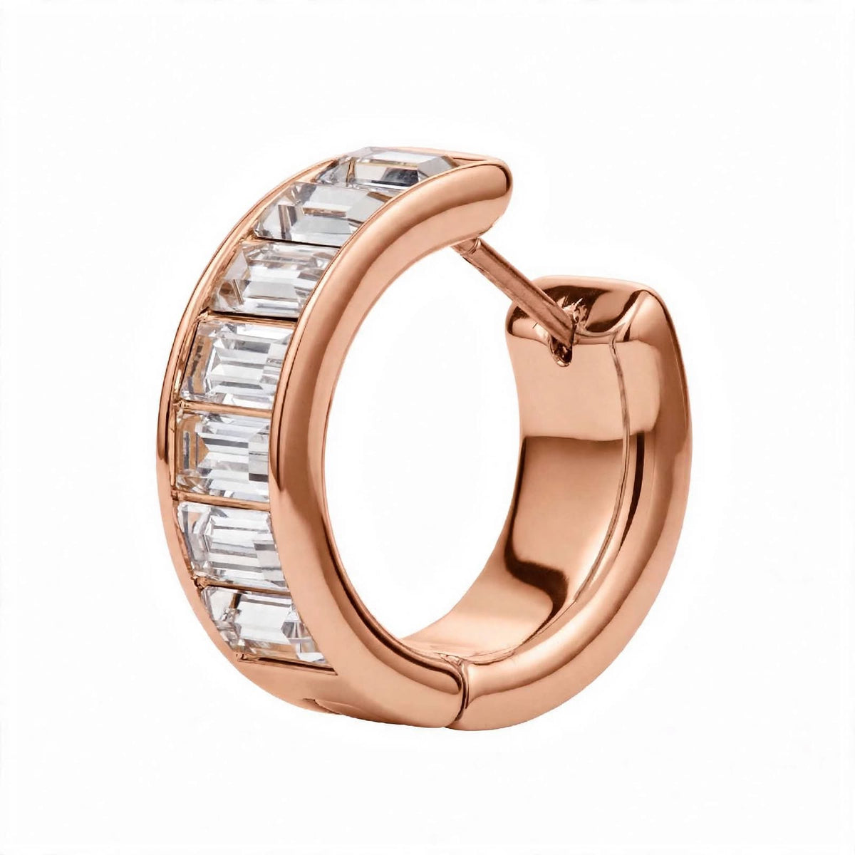 14K Yellow Gold Baguette Diamond Huggie Earrings