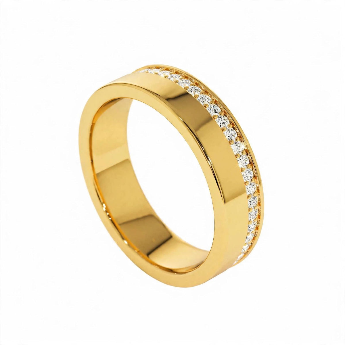 14K Rose Gold Diamond Grooved Wedding Band