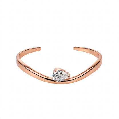 14K Yellow Gold Pear-Cut Solitaire Wave Cuff Bangle