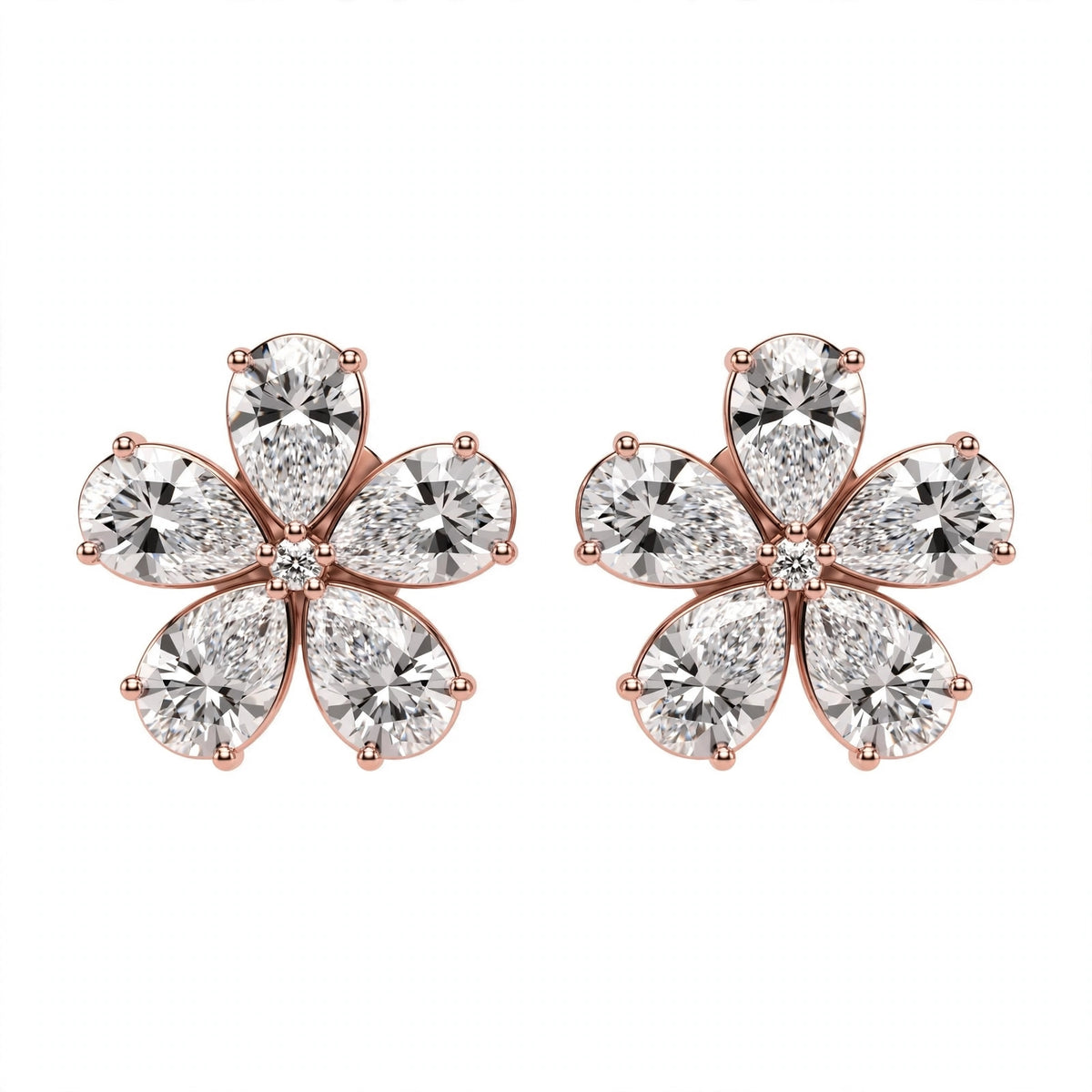 14K White Gold Pear-Shaped Diamond Flower Cluster Stud Earrings