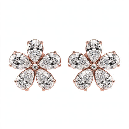 14K White Gold Pear-Shaped Diamond Flower Cluster Stud Earrings