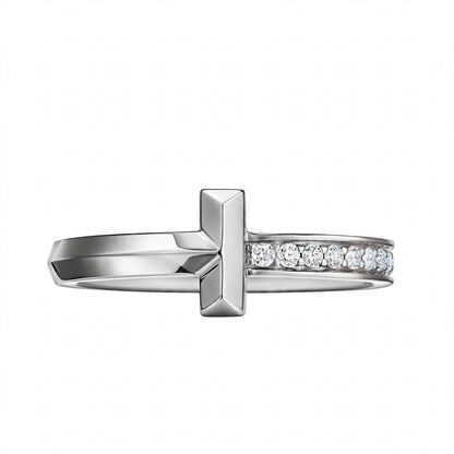 14K White Gold Geometric T-Bar Diamond Ring