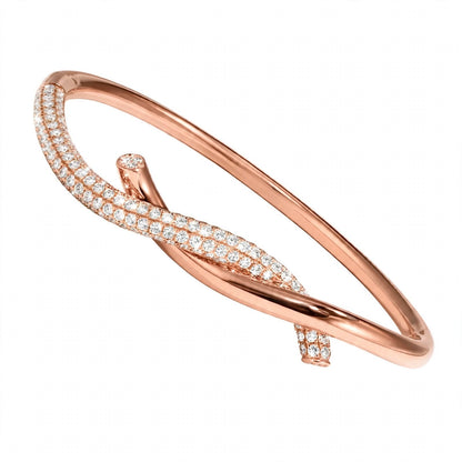 18K Yellow Gold Intertwined Pave Diamond Tie Bangle