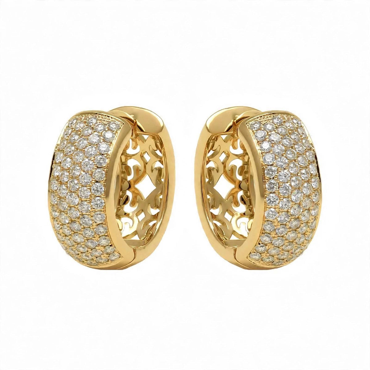 18K Yellow Gold Multi-Row Diamond Pavé Huggie Hoop Earrings