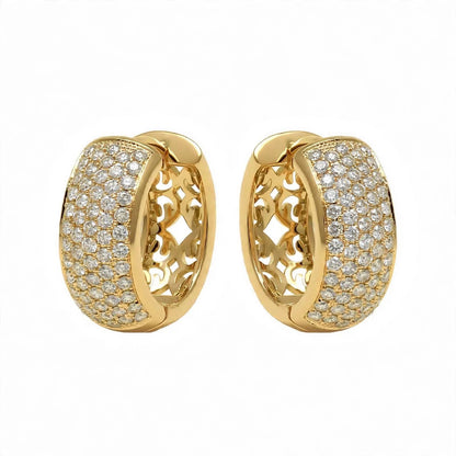 18K Yellow Gold Multi-Row Diamond Pavé Huggie Hoop Earrings