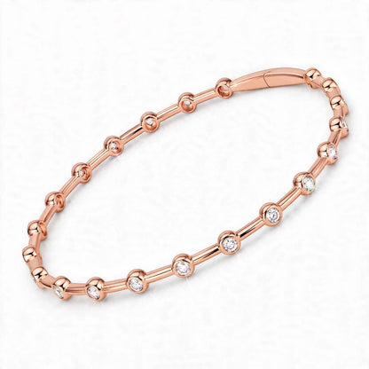 14K Yellow Gold Bezel-Set Diamond Station Bangle Bracelet