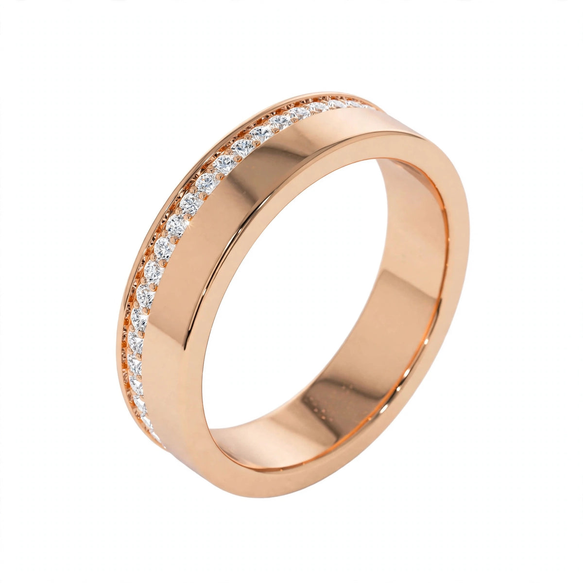 14K Rose Gold Diamond Grooved Wedding Band