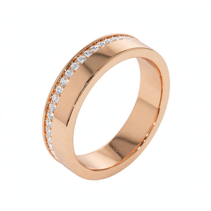 14K Rose Gold Diamond Grooved Wedding Band