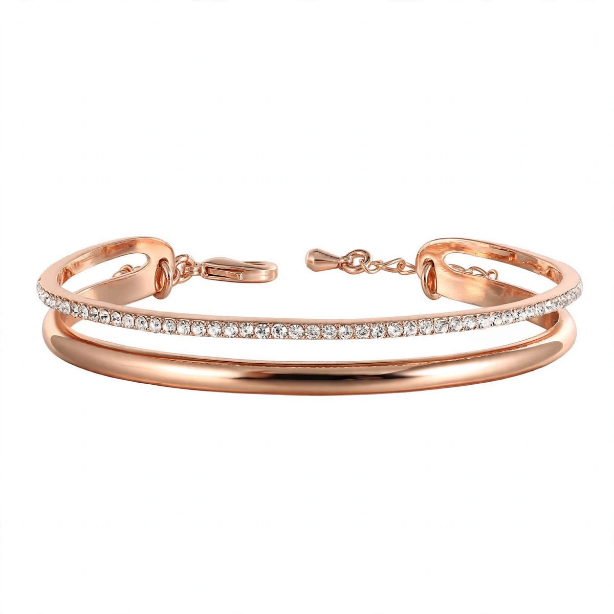14K Rose Gold Double-Row Crystal Cuff Bangle