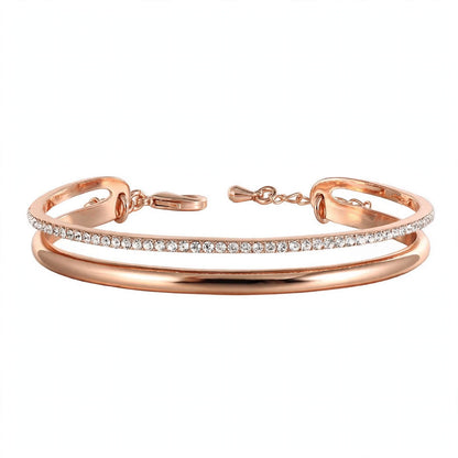 14K Rose Gold Double-Row Crystal Cuff Bangle