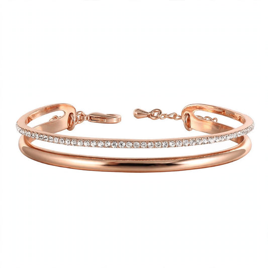 14K Rose Gold Double-Row Crystal Cuff Bangle