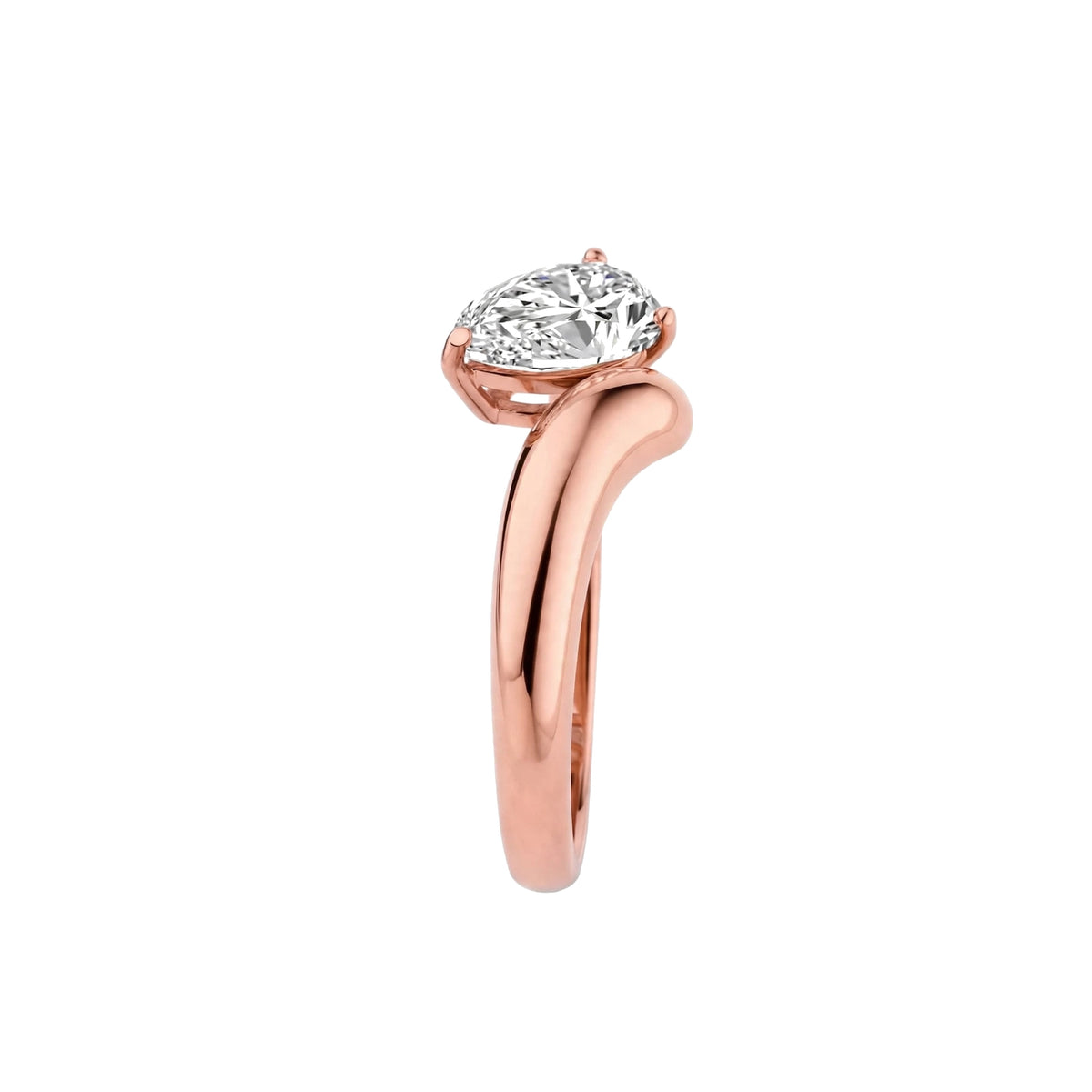 18K Yellow Gold Asymmetric Pear Cut Diamond Engagement Ring.