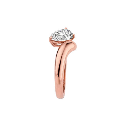 18K Yellow Gold Asymmetric Pear Cut Diamond Engagement Ring.