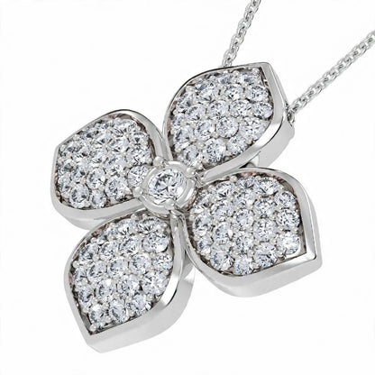 18K Yellow Gold Pavé Diamond Four-Petal Flower Pendant Necklace