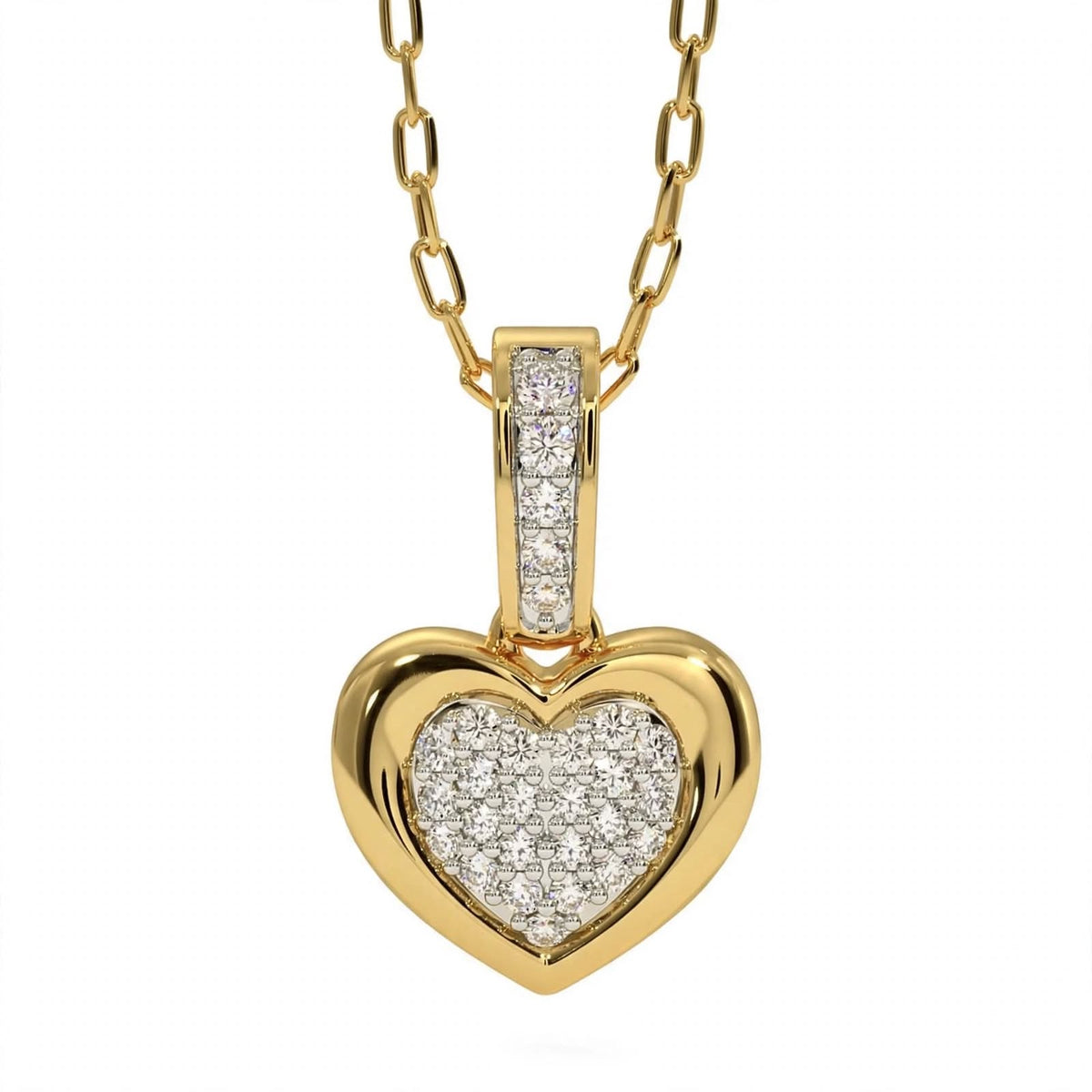 14K Yellow Gold Pavé Diamond Heart Pendant Necklace