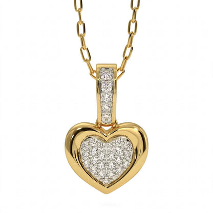 14K Yellow Gold Pavé Diamond Heart Pendant Necklace