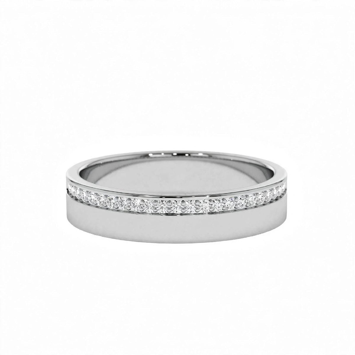 14K Rose Gold Diamond Grooved Wedding Band