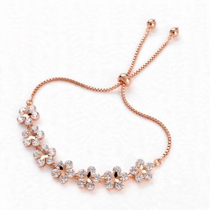 18K Rose Gold Crystal Flower Bolo Bracelet