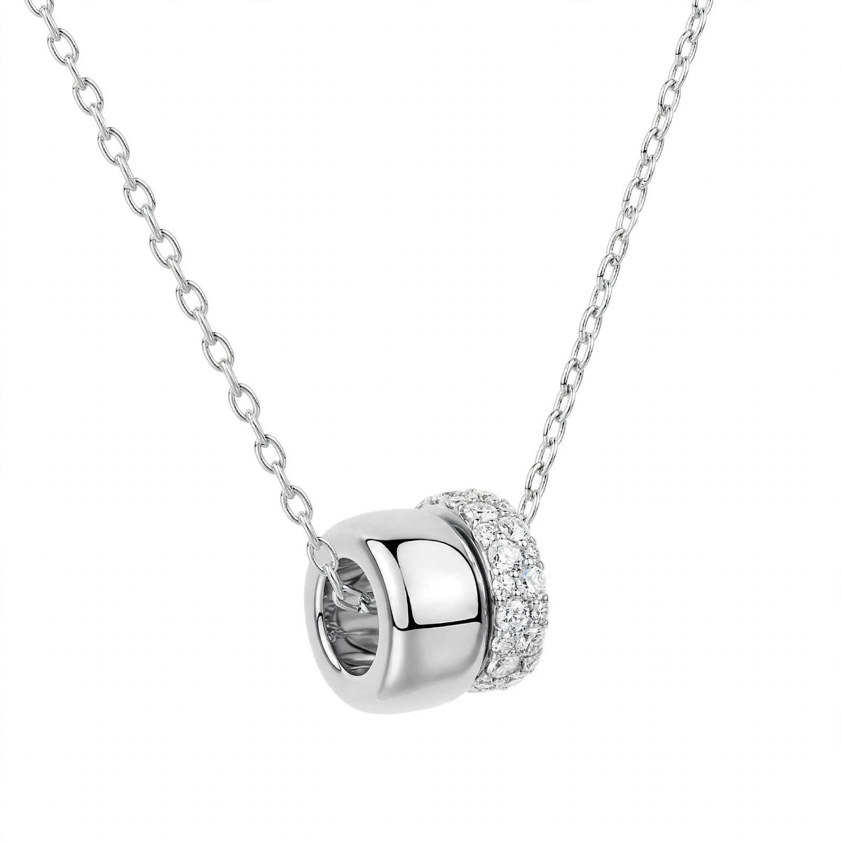 14K Rose Gold Double Band Barrel Pendant Necklace