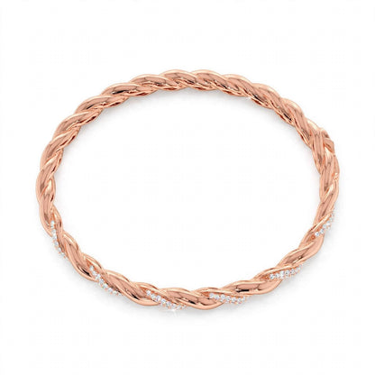 18K Rose Gold Pavé Diamond Twisted Rope Bangle Bracelet