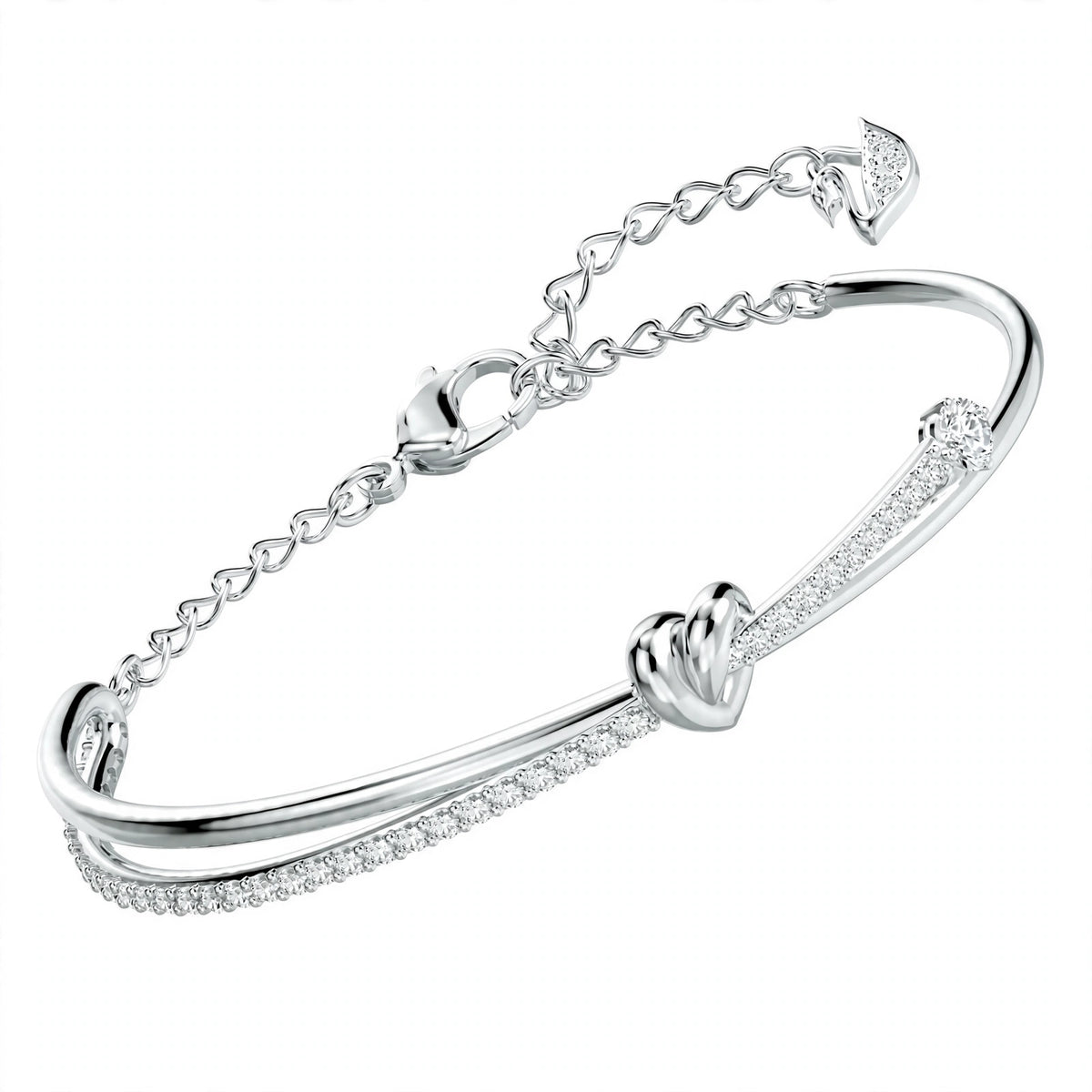 18K Rose Gold Knot Bangle – Dual Strand Crystal Pavé Promise Bracelet