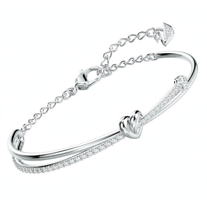 18K Rose Gold Knot Bangle – Dual Strand Crystal Pavé Promise Bracelet