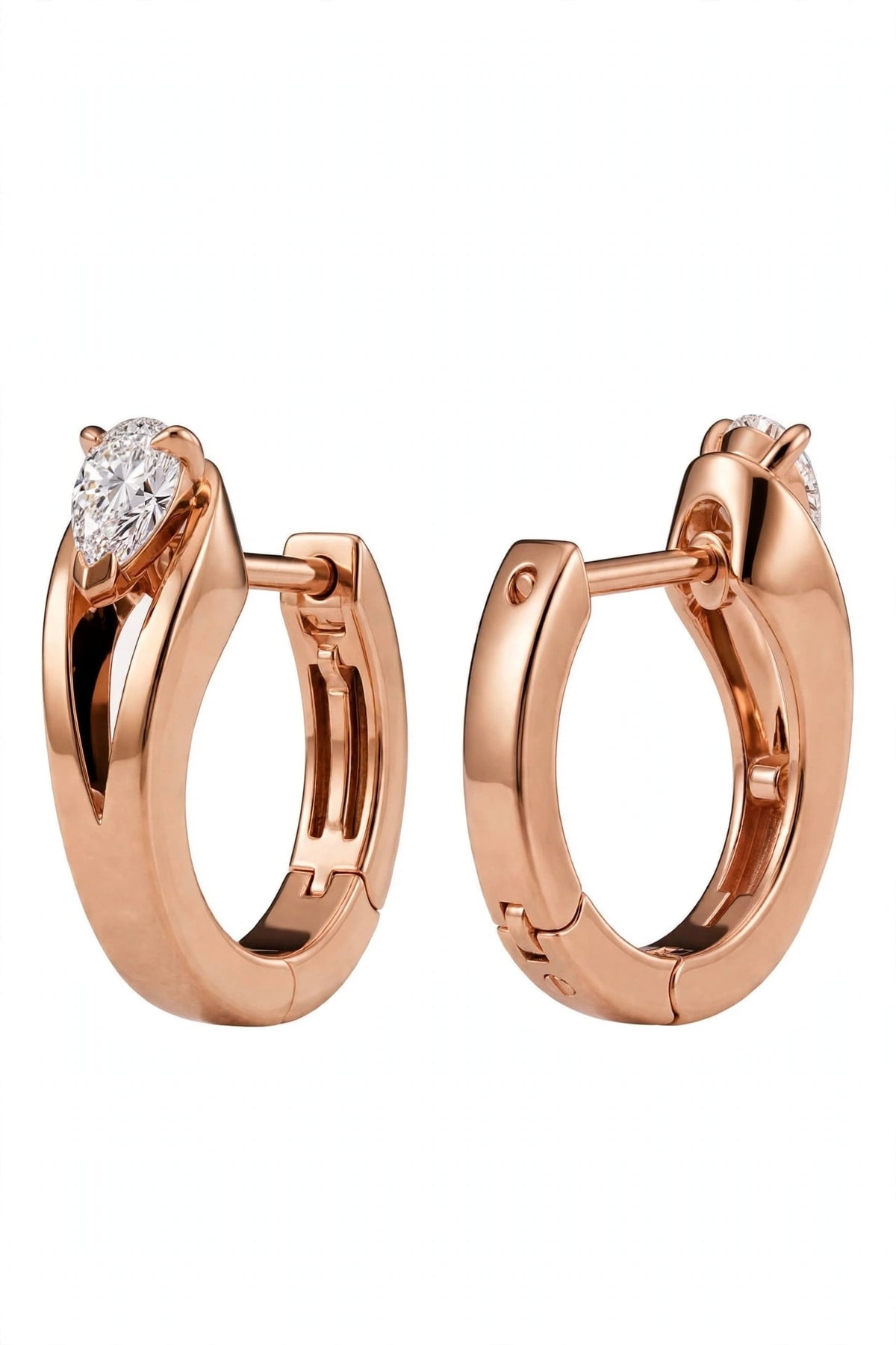 Pear-Cut Diamond Solitaire Hoop Stud Earrings