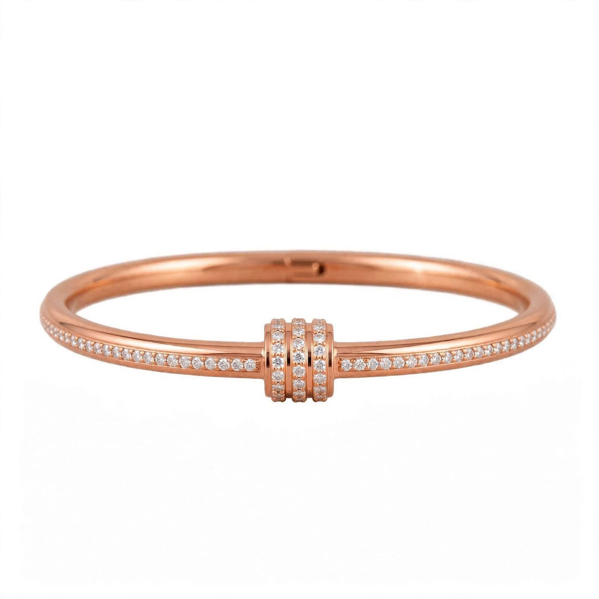 18K Yellow Gold Plated Triple Cylinder Pavé Bangle