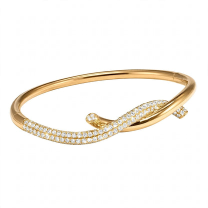 18K Yellow Gold Intertwined Pave Diamond Tie Bangle